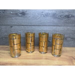 Vintage Culver Mid-Century 22K Gold Embossed Highball Glasses MCM Barware~4 Pc